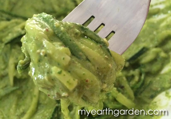 arugula pesto with zucchini noodles - fork