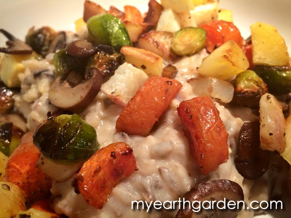 Creamy Cauliflower Wild Rice with Roasted Vegetables