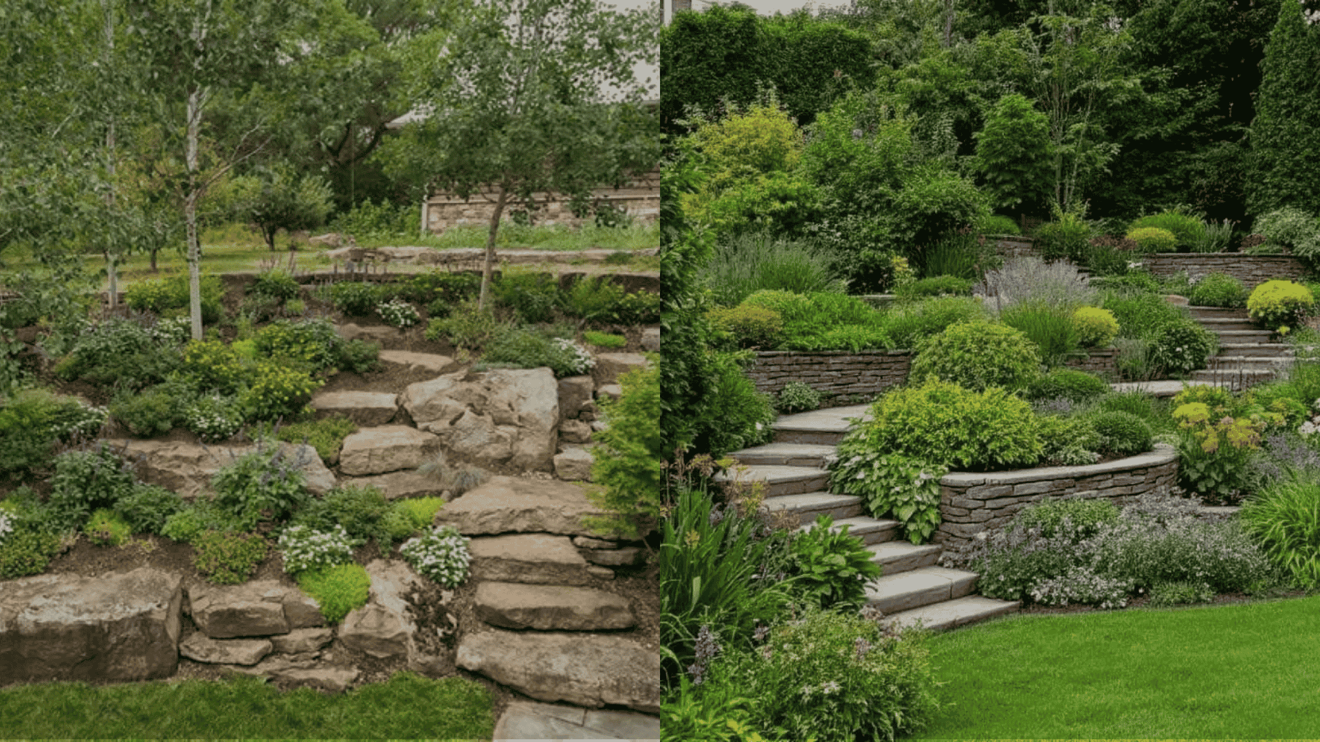 Sloped or Terraced Rock Flower Beds