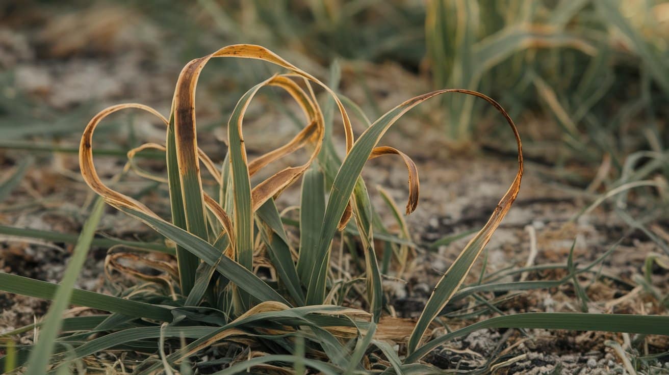 curled burnt grass blades