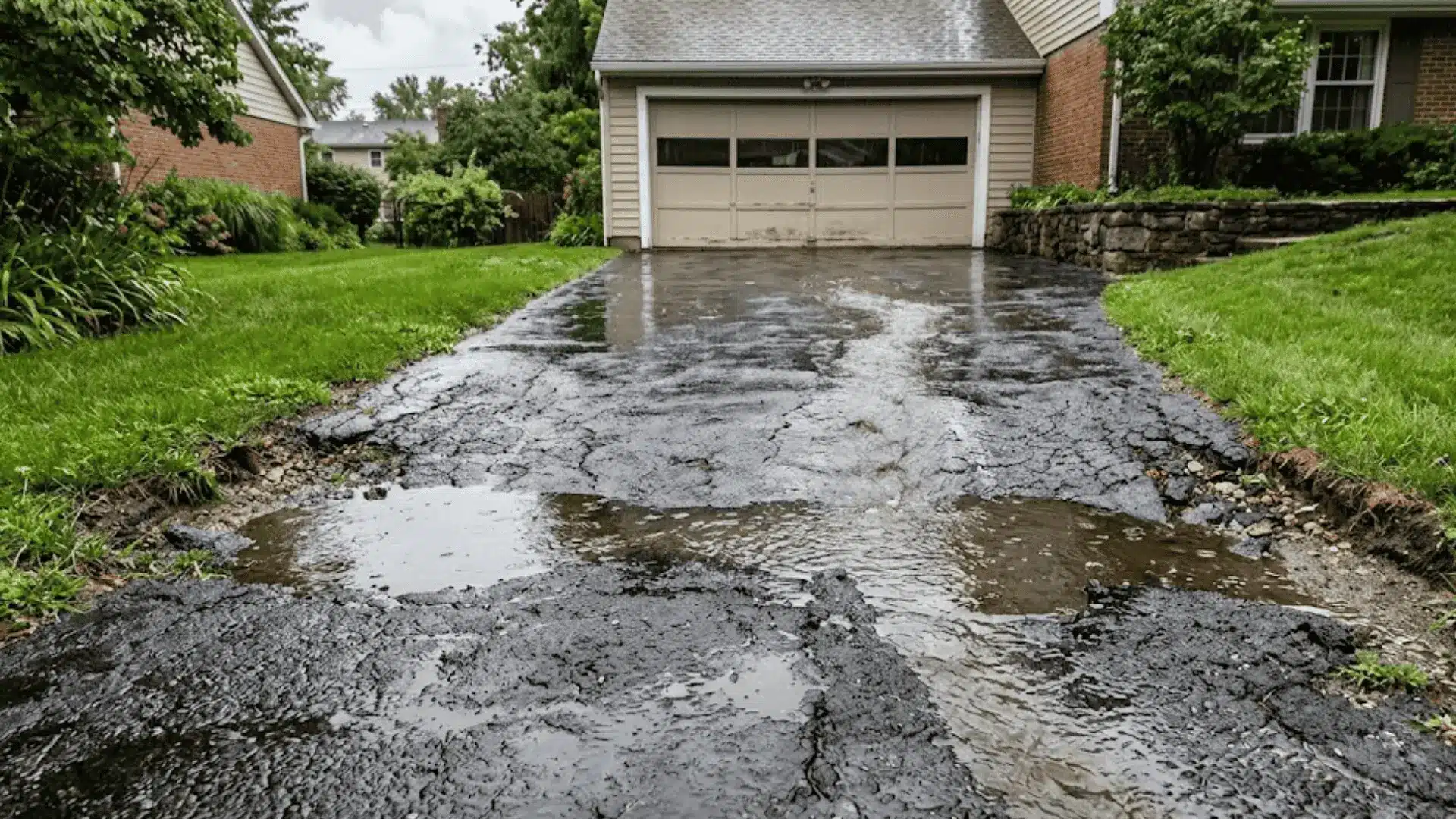 driveway-with-water-pooling-cracks-and-erosion-from-poor-drainage