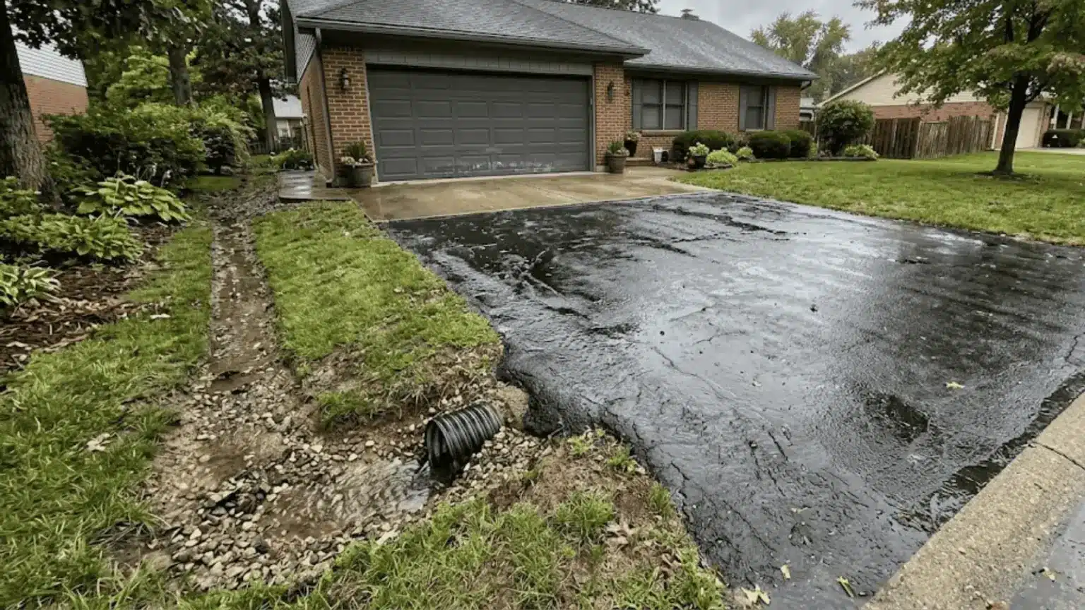driveway-with-water-pooling-slope-and-culvert-for-drainage