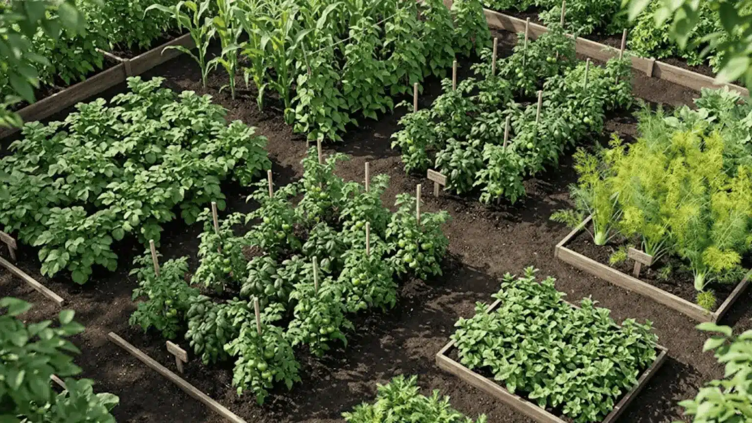 well-spaced-vegetables-and-herbs-in-garden