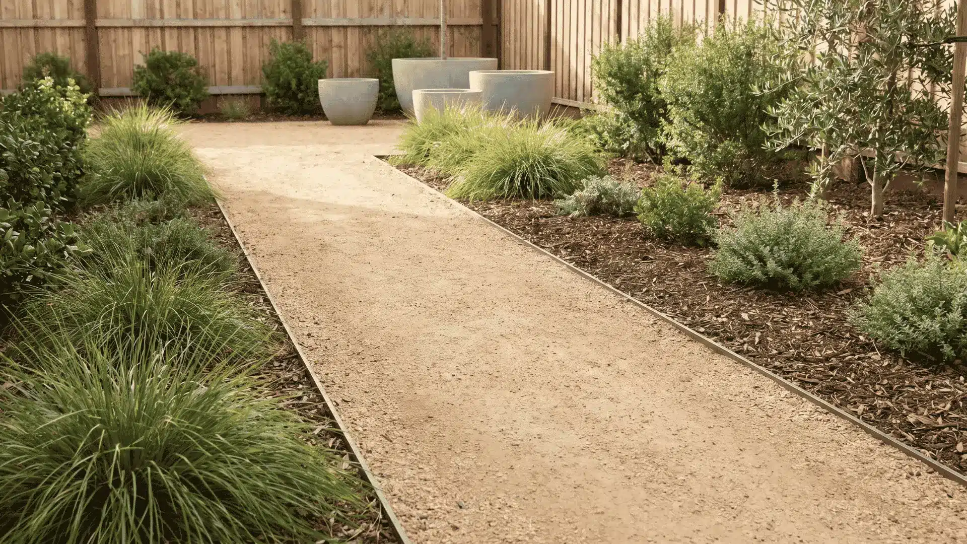 Decomposed granite garden path with clean edging