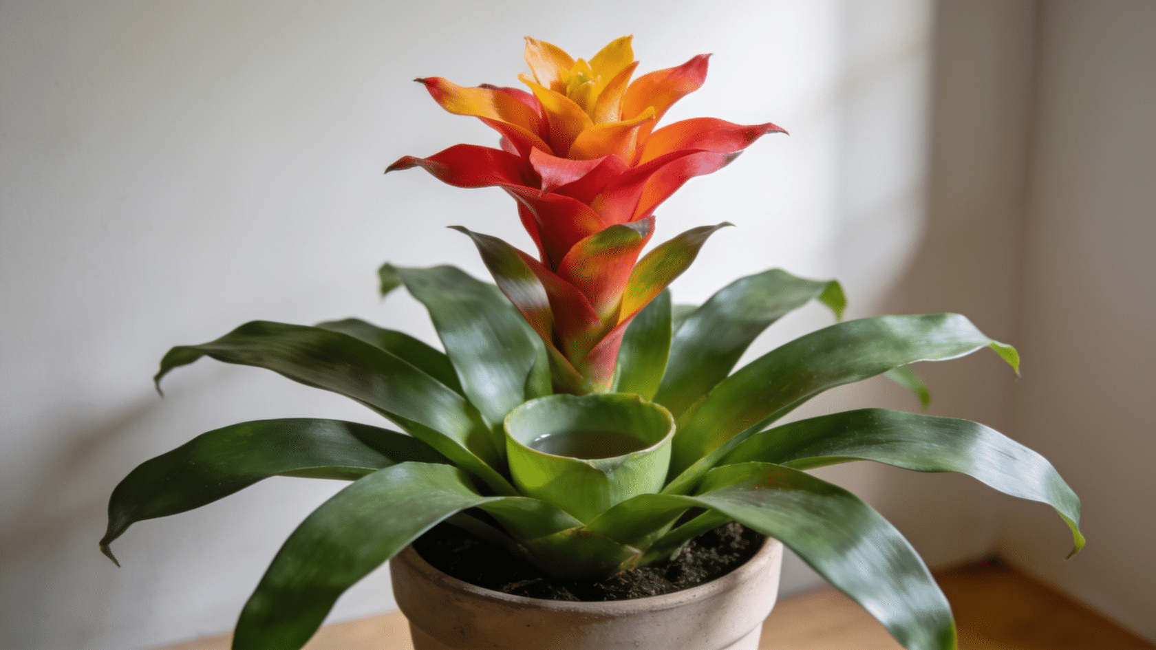 Bromeliad, a colorful common house plants choice, with bold bracts and a leaf rosette
