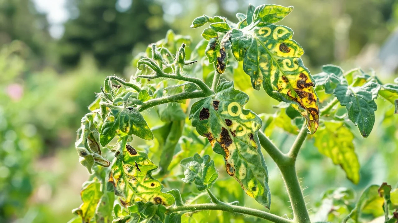 tomato leaves with yellow rings and dark patches