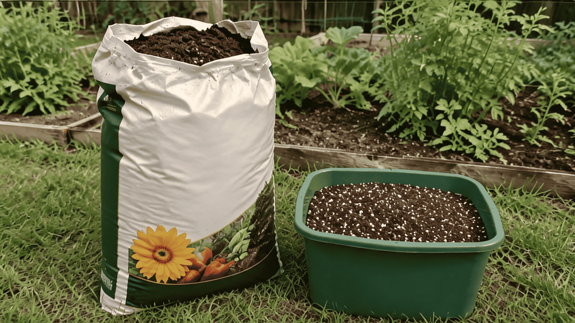 Garden soil and potting soil comparison showing weight differences