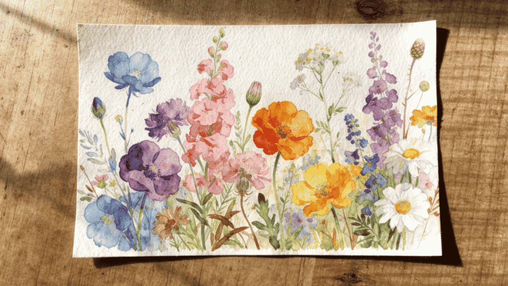 Watercolor flowers are floral paintings made with water-based pigments that create soft color blends.